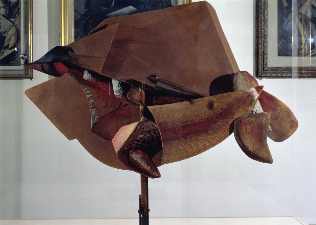 Dynamika koně v pohybu a domech (kombinovaná média) od Umberto Boccioni