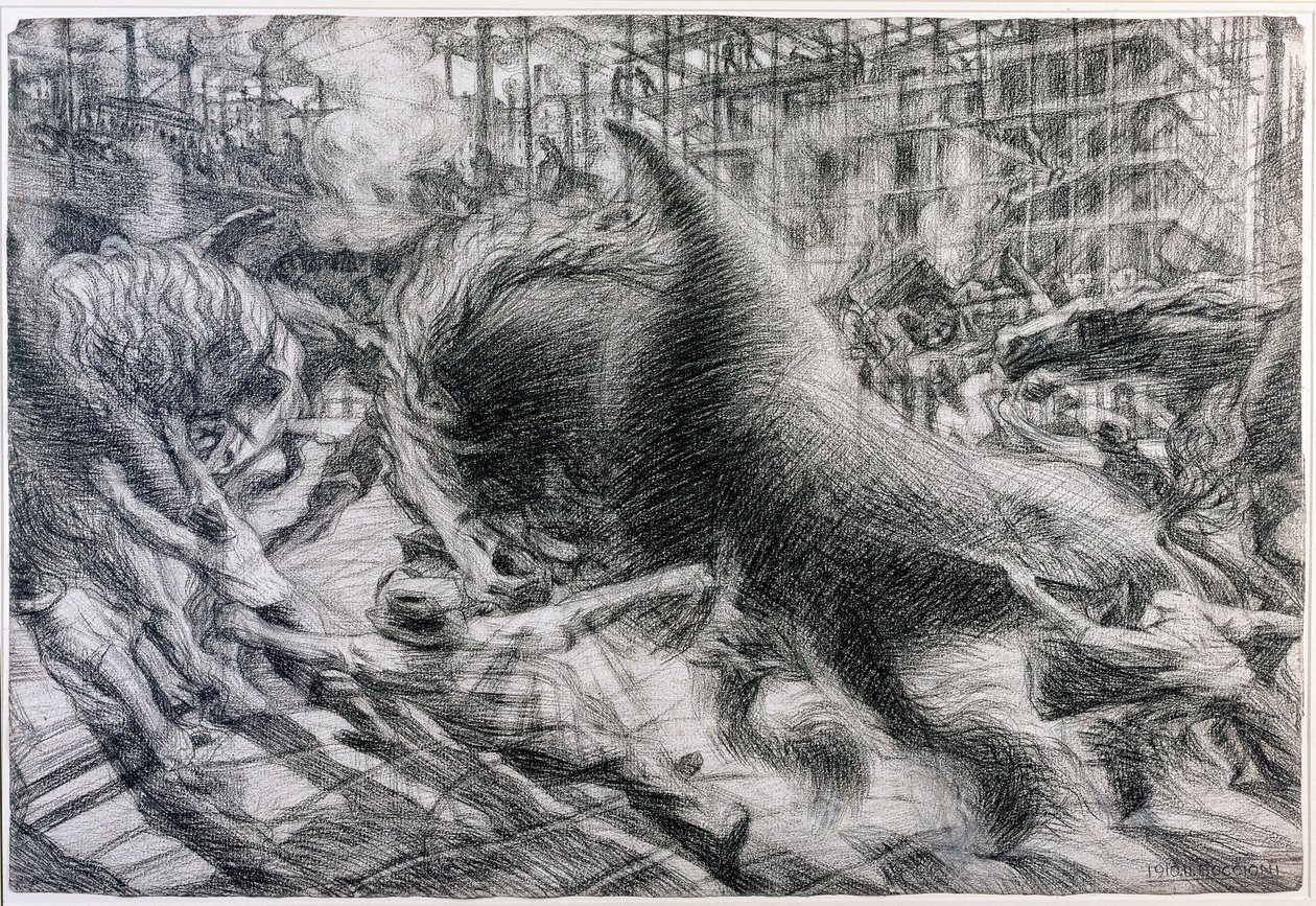 Futurismus: "" La città che dirty "" (Vzestupující město). Kresba na kartonu od Umberta Boccioniho (1882-1916) od Umberto Boccioni