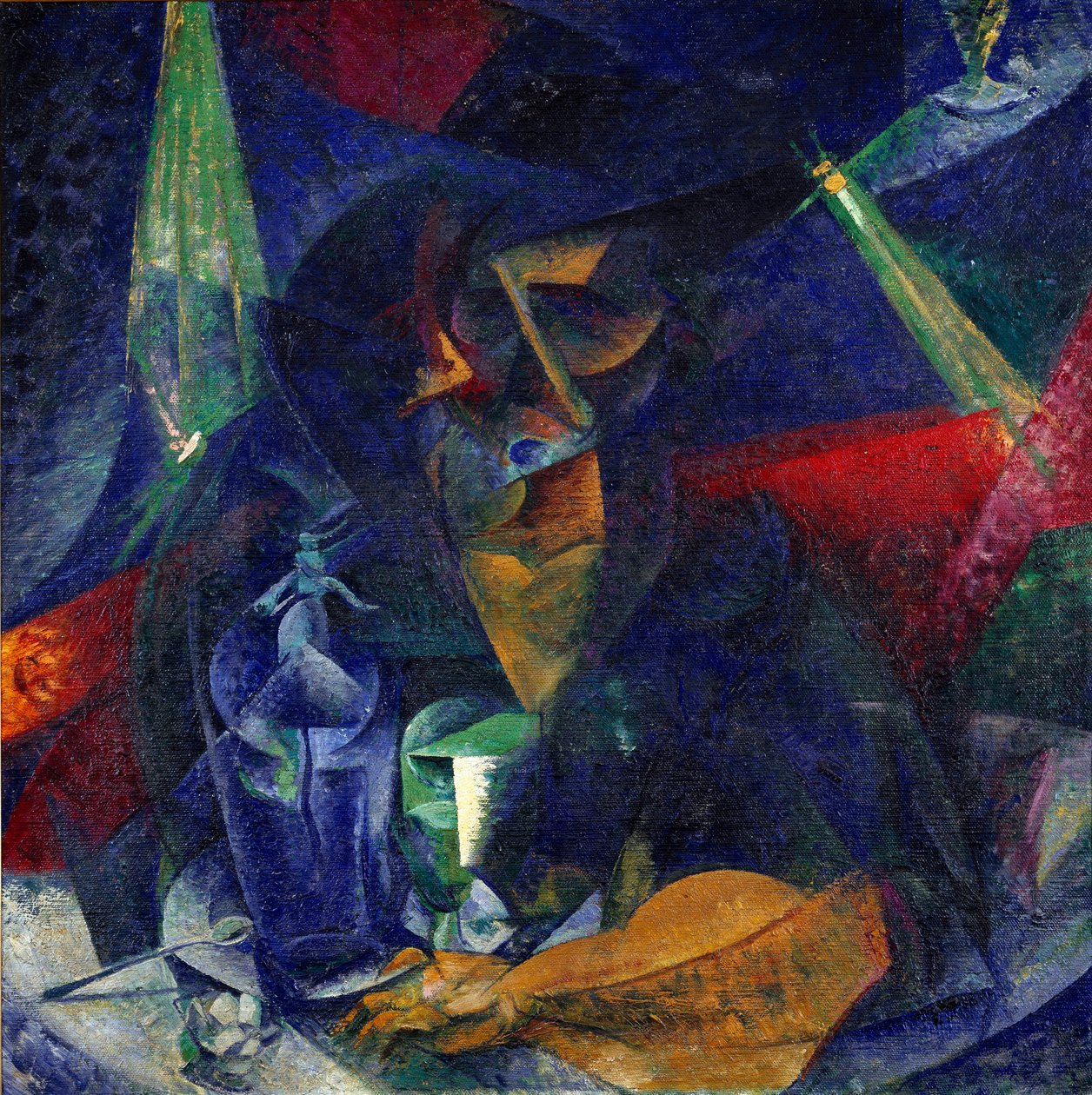 Dáma v kavárně aneb "" Soustředění světel a plánů "" (Donna al caffe - Prolínání světel a plánů) Obraz Umberta Boccioniho (1882-1916) cca 1912 Rozměr 86x86 cm Milán, Museo del Novecento od Umberto Boccioni