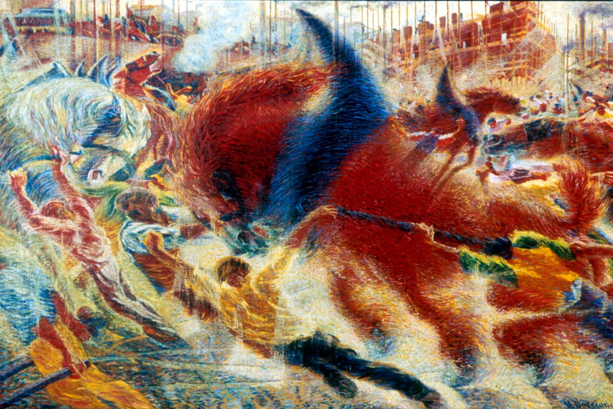 „Město se probouzí“, 1910 od Umberto Boccioni