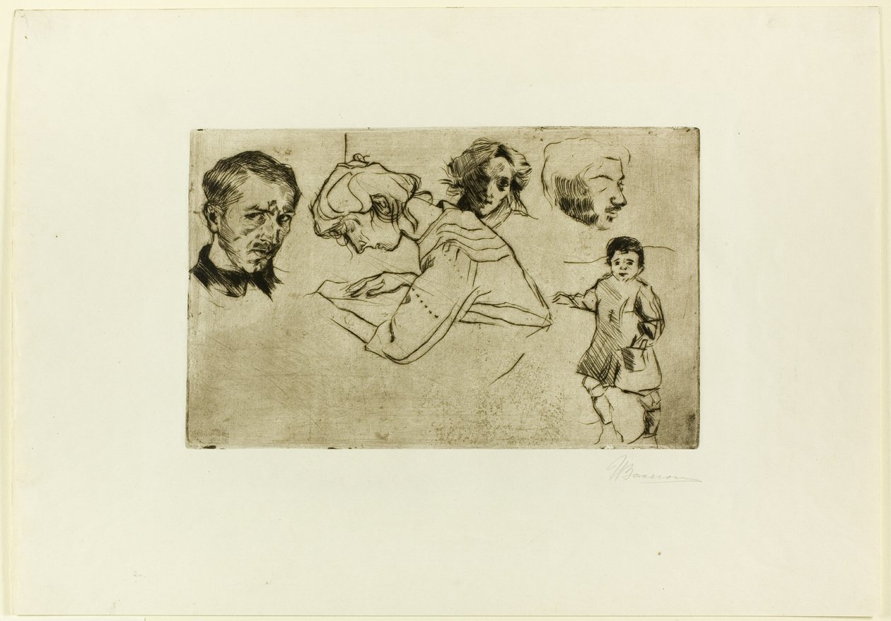 Náčrtky čtyř hlav a dítěte od Umberto Boccioni