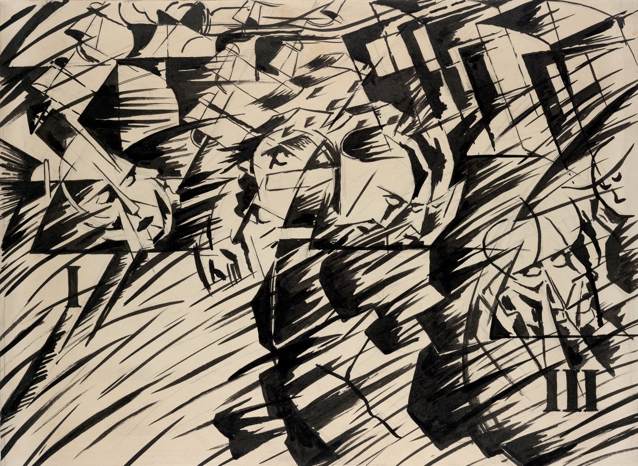 Stavy mysli: Ti, kteří jdou, 1912 (inkoust na papíře) od Umberto Boccioni