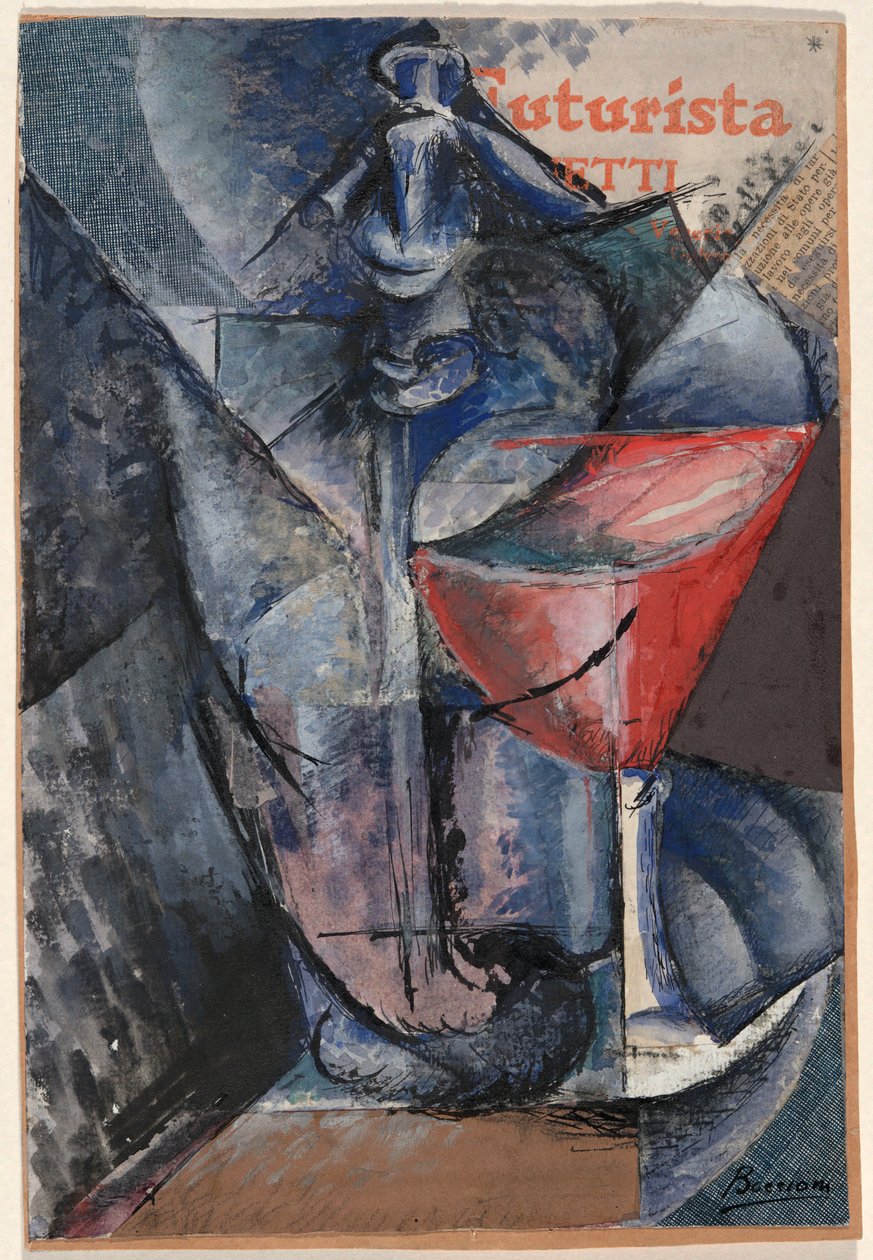 Zátiší: sklo a sifon od Umberto Boccioni