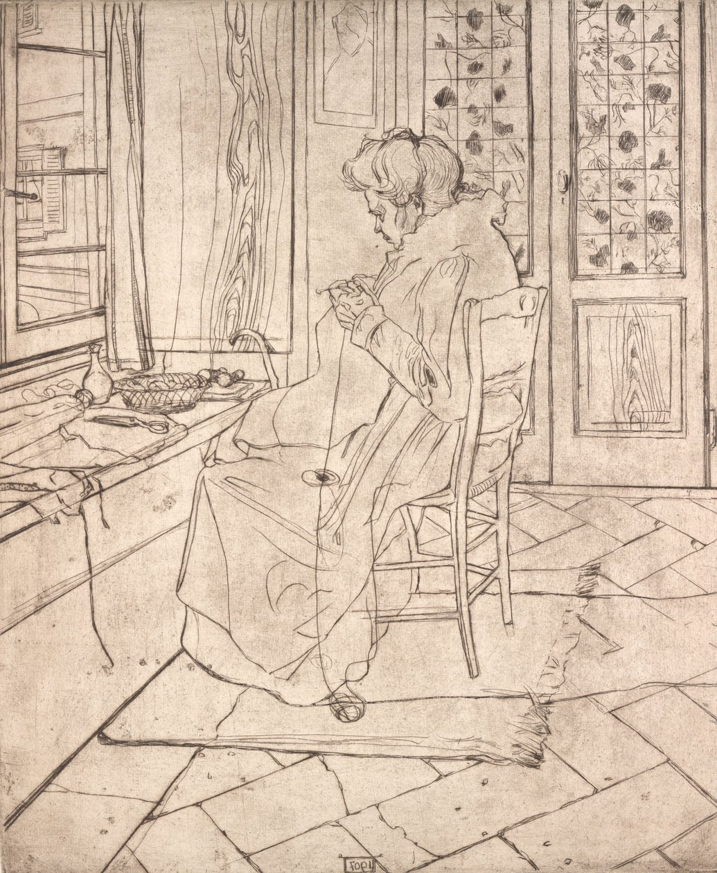 Umělcova matka háčkování, 1907. od Umberto Boccioni