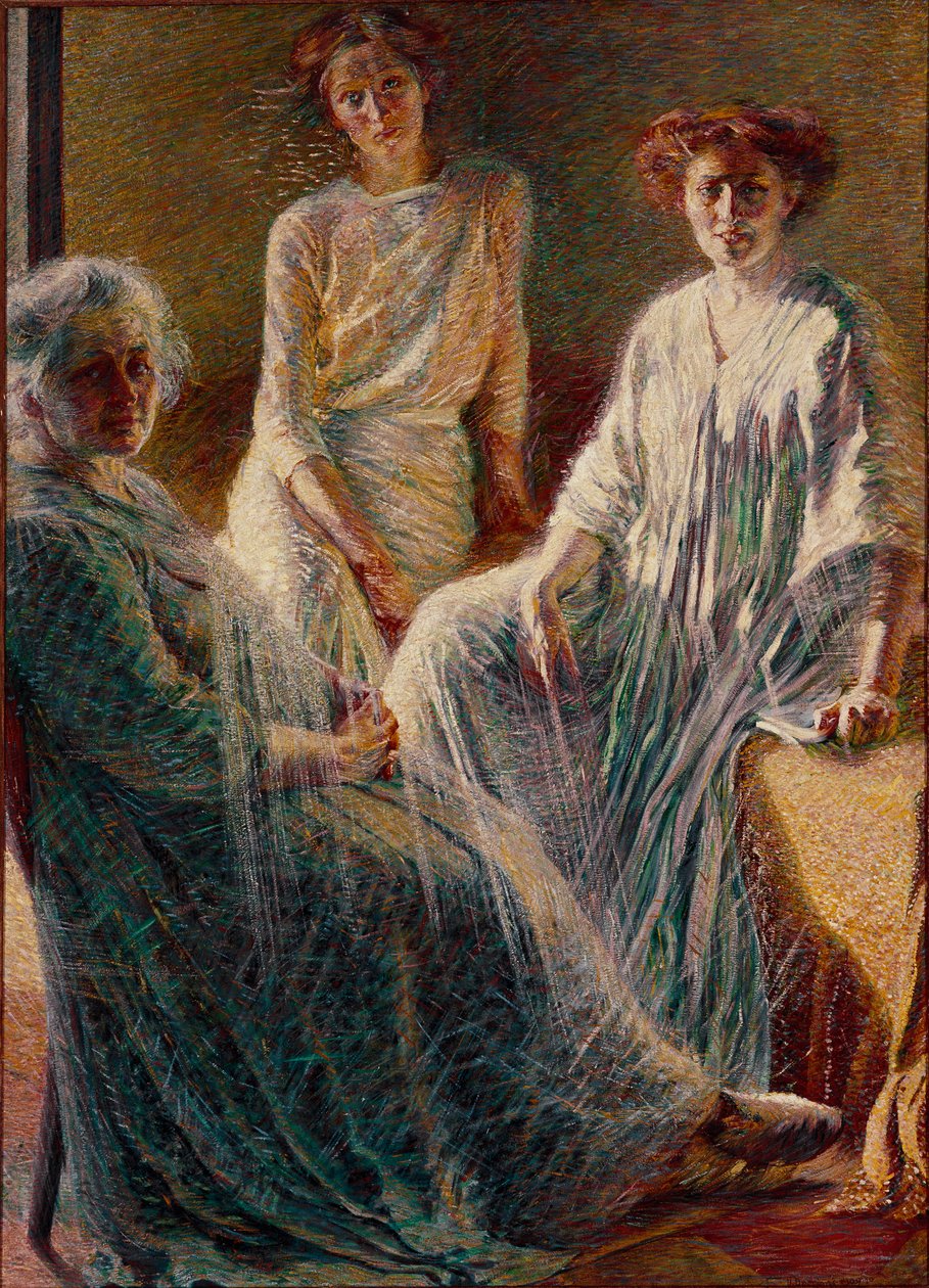 Tři ženy Všechny tři zabarvené v bílém, symbolizují tři věky života. Obraz Umberta Boccioniho (1882-1916) 1909-1910 Ne. 180x132 cm Soukromá sbírka od Umberto Boccioni