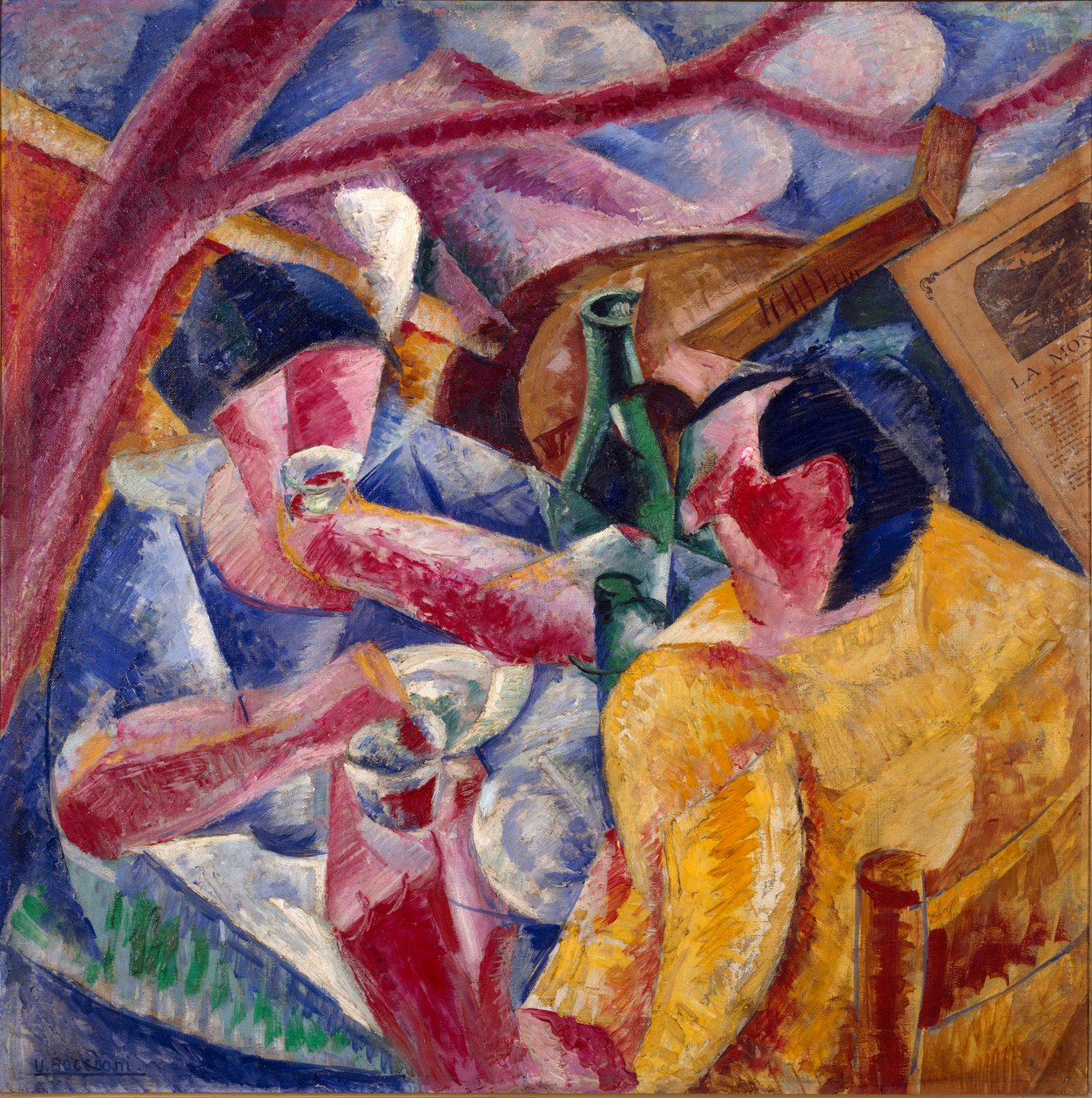 Pod pergolou, Neapolský obraz Umberta Boccioniho (1882-1916) 1914. Olej a koláž na plátně. Ztlumit. 83x83 cm Milán, Muzeum Novecento od Umberto Boccioni