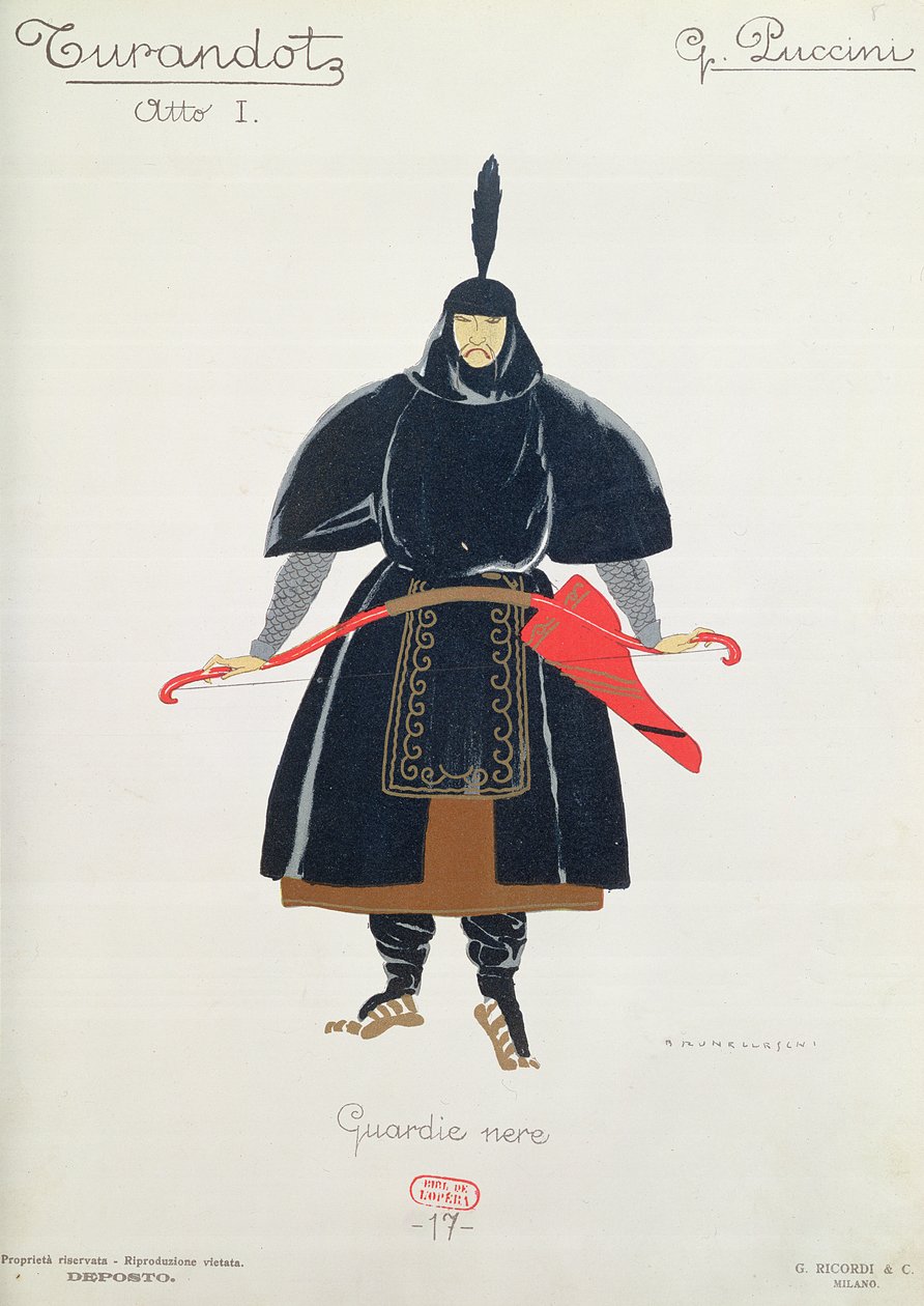 Kostýmní návrh pro Černé gardy z Turandot od Giacoma Pucciniho od Umberto Brunelleschi