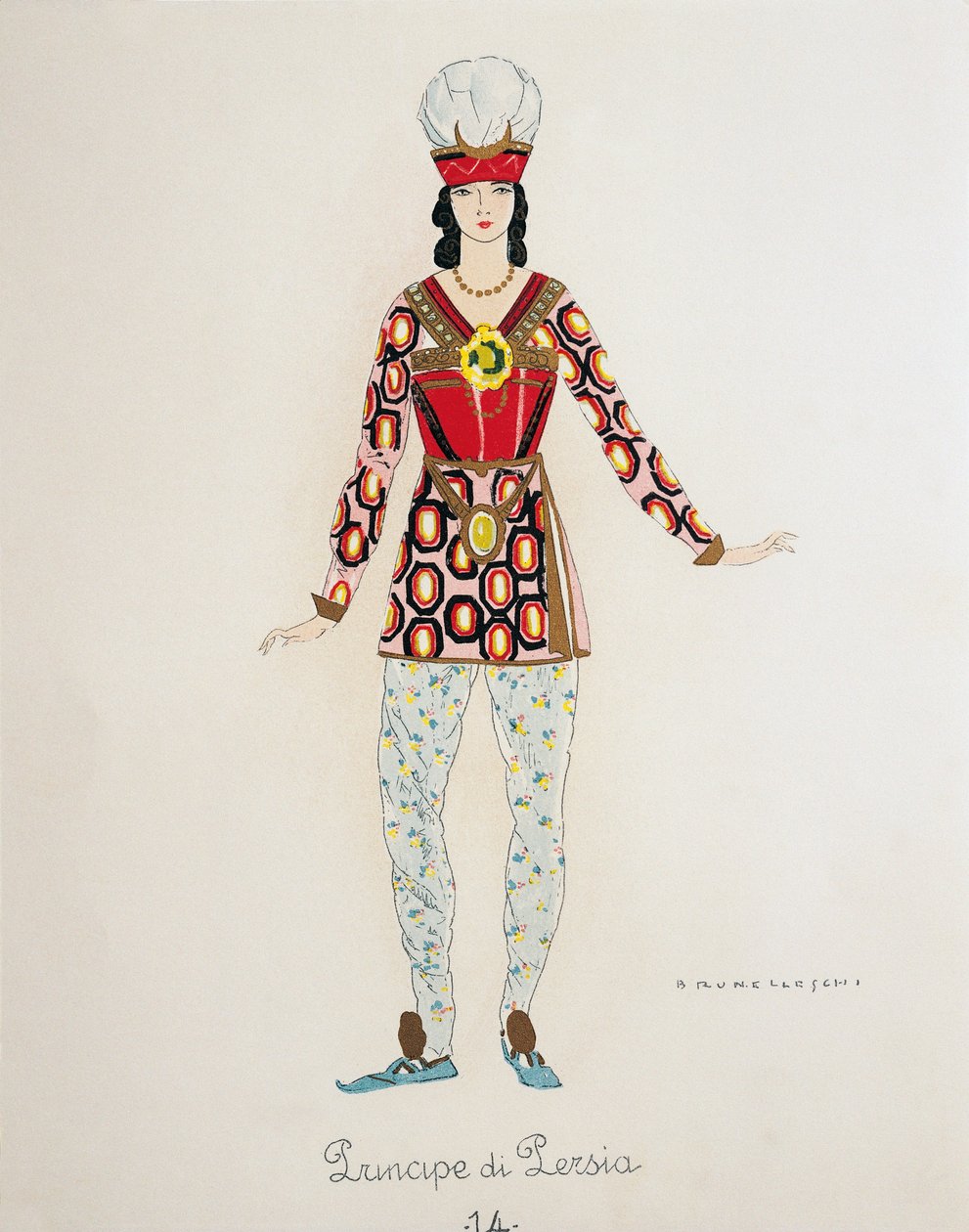 Kostým pro prince z Persie z Turandot od Giacoma Pucciniho, skica Umberta Brunelleschiho (1879-1949) pro první uvedení opery v Teatro alla Scala v Miláně, 25. dubna od Umberto Brunelleschi