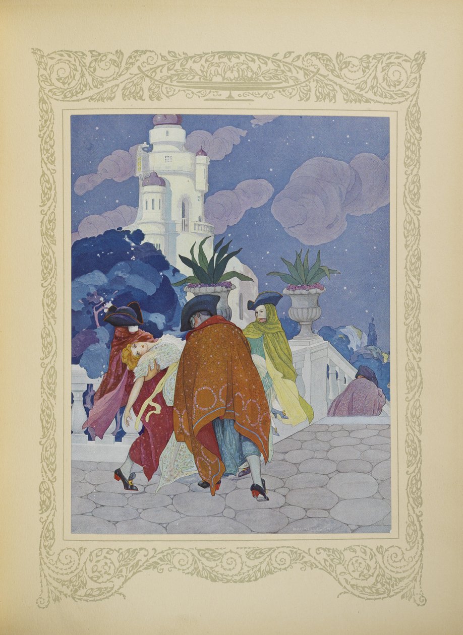 Čtyři maskovaní muži ji vynesli na vrchol věže, ilustrace z 