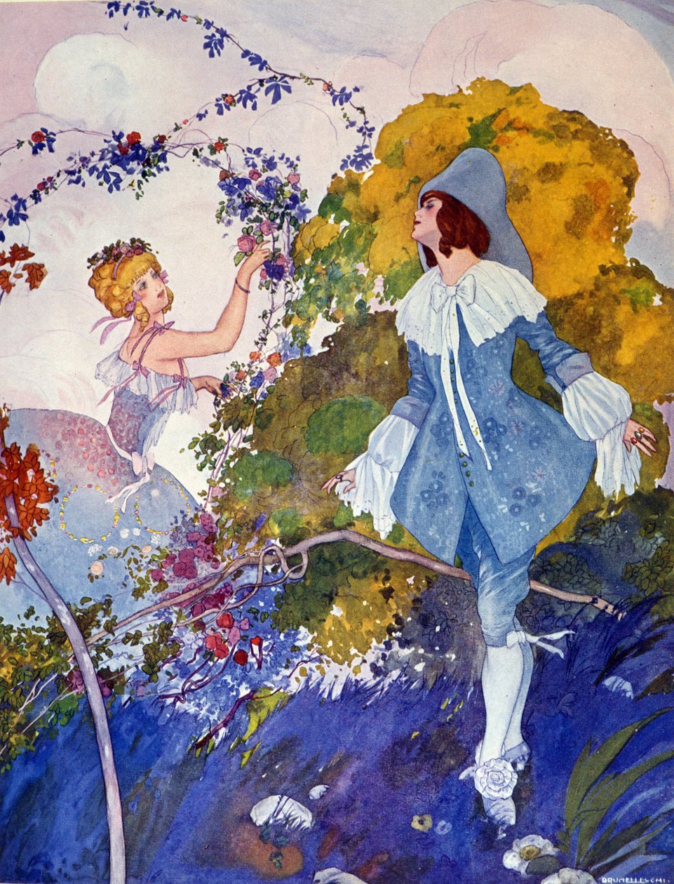 Okouzlující princ a dívka Ilustrace Umberta Brunelleschiho (1879-1949) 20. stol. od Umberto Brunelleschi
