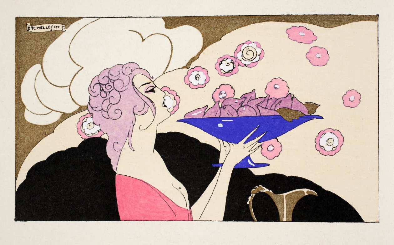 Žena držící misku fíků (pochoir print) od Umberto Brunelleschi