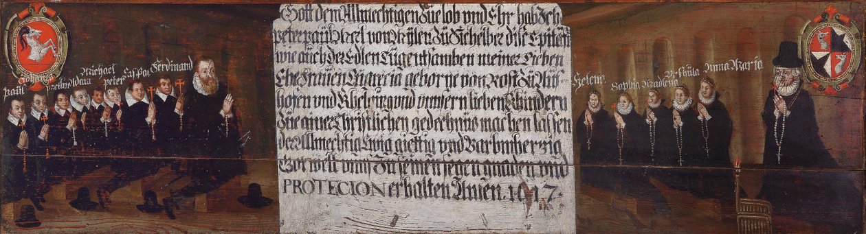 Epitaf Petra Pavla von Mörl von Pfalzen zu Mühlen a Sichelburg, jeho manželky Margret von Rost zu Aufhofen a Kehlburg a jejich dětí od Unbekannt Unbekannt