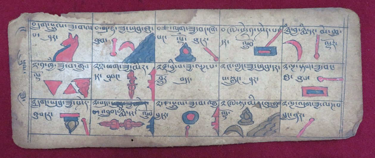 Ersu astrologický almanach na půl měsíce s piktogramy Ersu Shaba a vysvětlením v tibetštině od Unbekannt Unbekannt