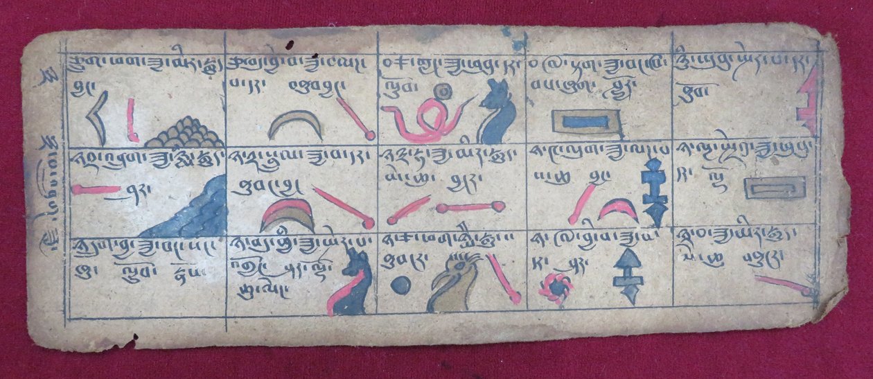 Ersu astrologický almanach na půl měsíce s piktogramy Ersu Shaba a vysvětlením v tibetštině od Unbekannt Unbekannt
