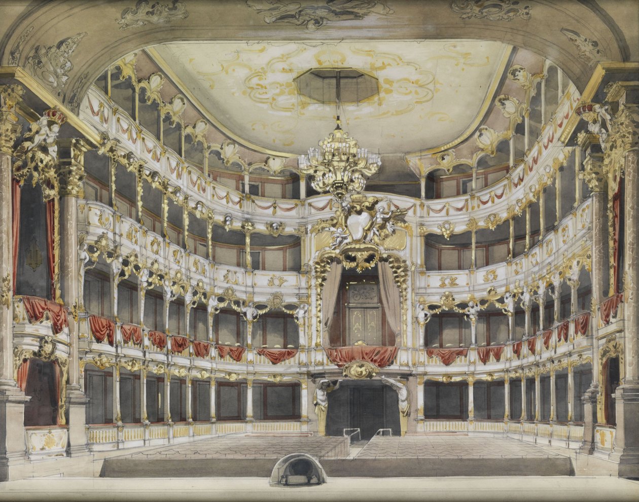 Interiér Residenztheater v Mnichově (Cuvilliés-Theater) od Unbekannt Unbekannt