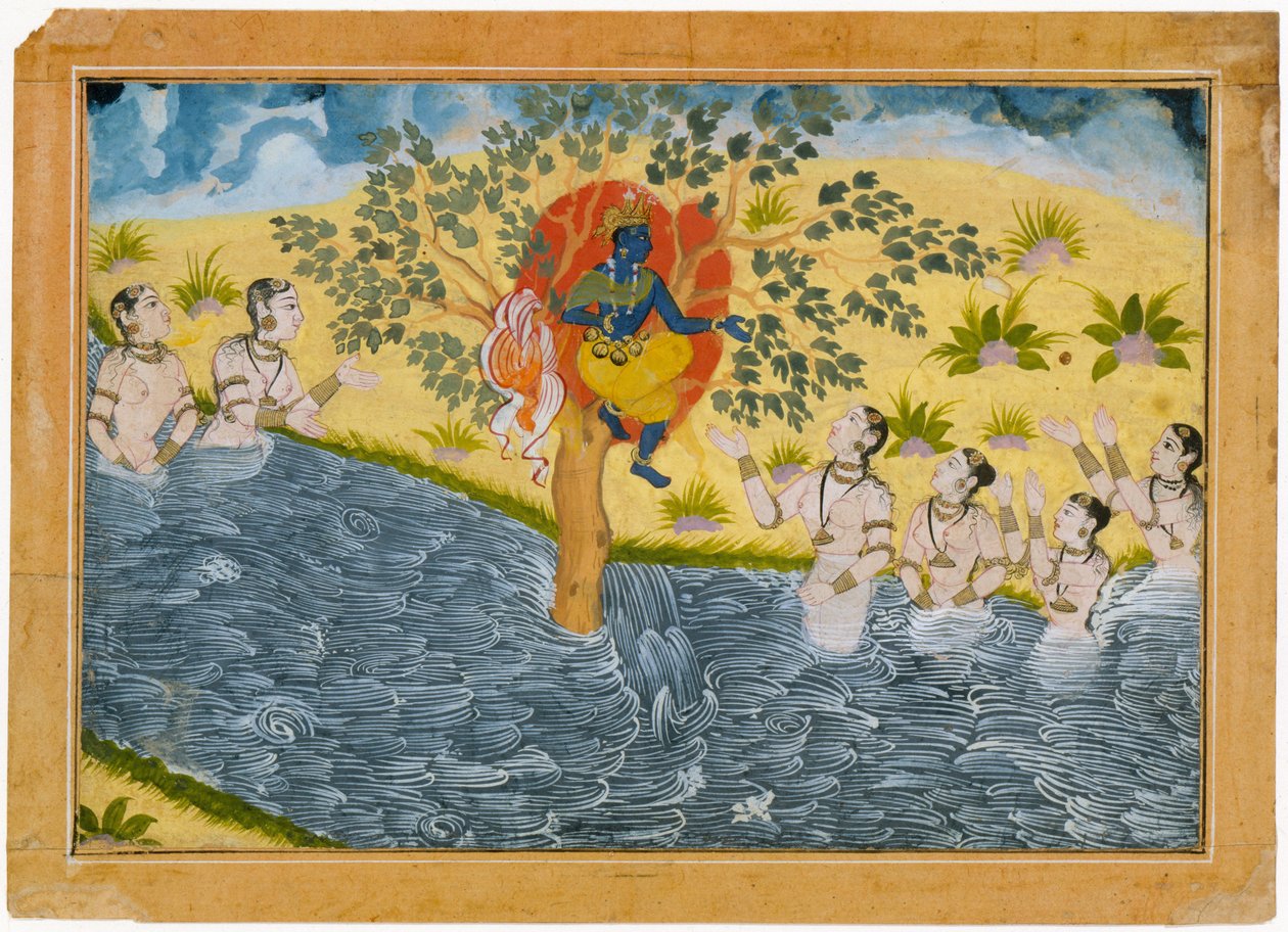 Gopis prosil Krišnu, aby jim vrátil oblečení. Folio ze série Bhagavata Purana (Ancient Stories of Lord Vishnu). od Unbekannt Unbekannt