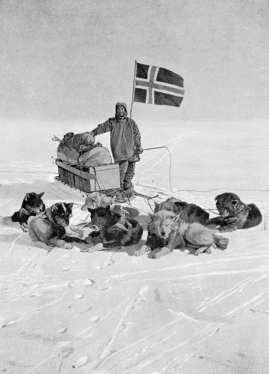 Kapitán Roald Amundsen na jižním pólu, 1912, z 
