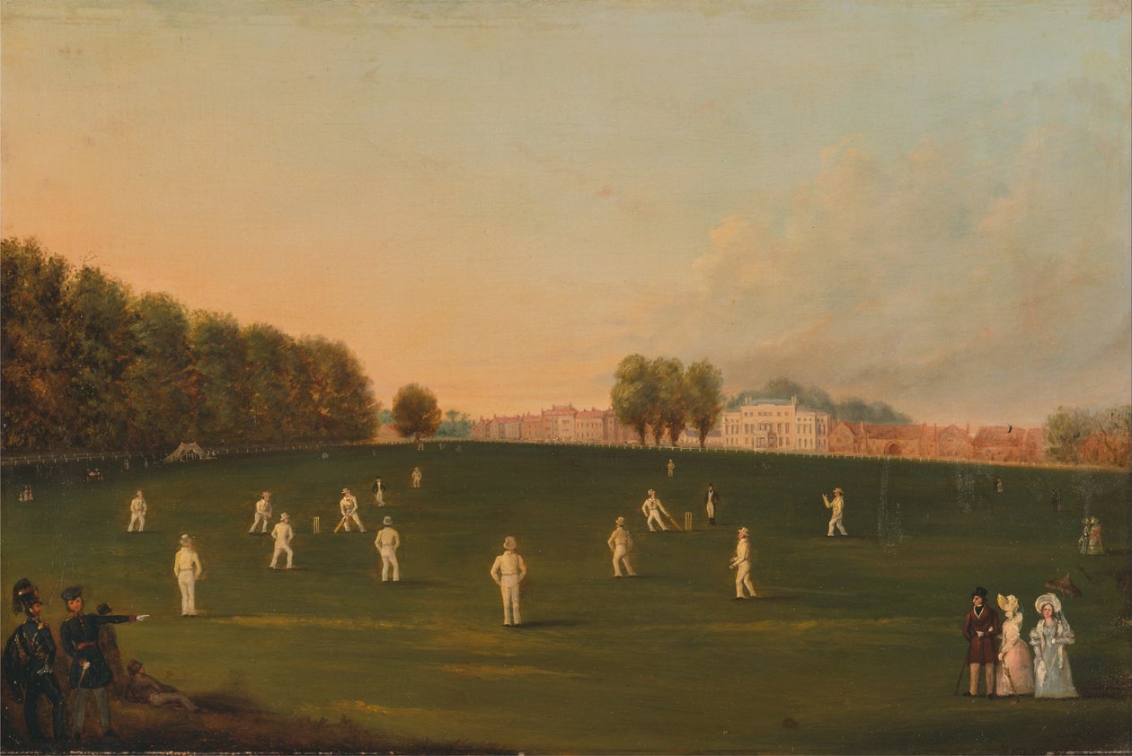 První velký zápas kriketu hraný členy Královské amatérské společnosti v Hampton Court Green, ... od Unbekannt Unbekannt