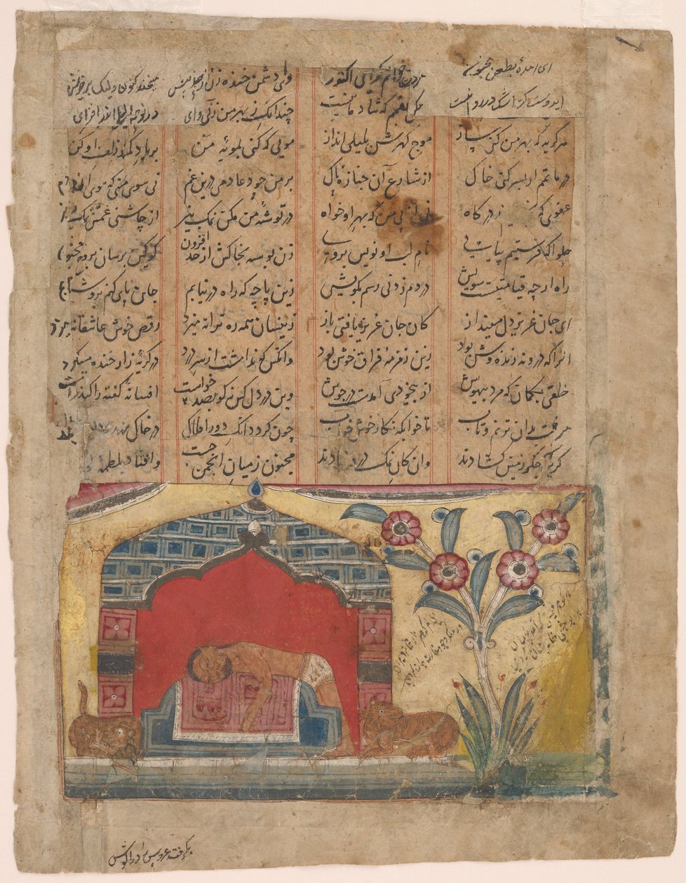 Folio z Chamsy (kvintetu) Amira Khusrawa Dihlaviho; Majnun se vrhá na Laylasův hrob od Unbekannt Unbekannt