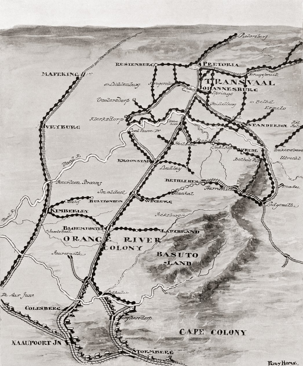 Mapa srubového systému lorda Kitchenera v Jižní Africe, 1916 od Unbekannt Unbekannt