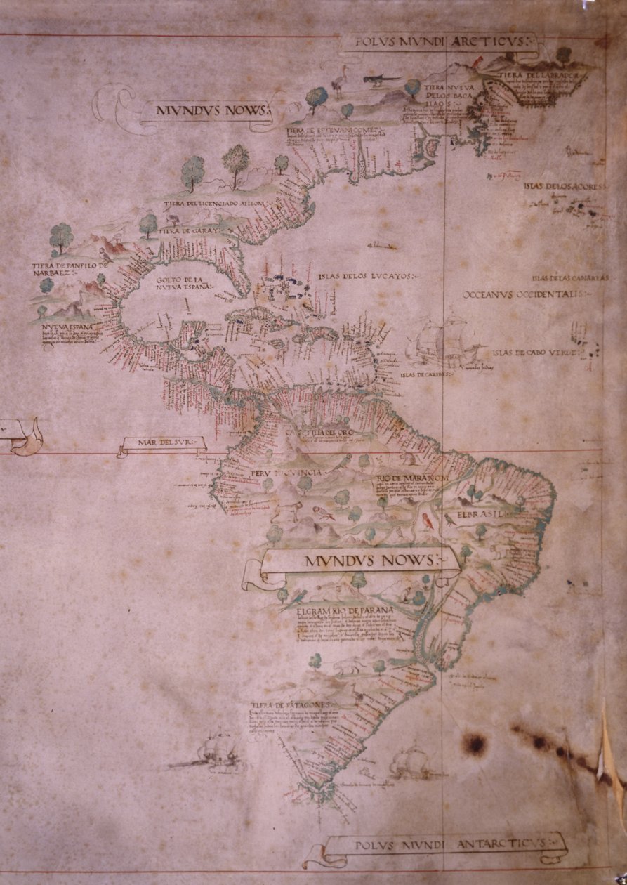 Mapa Nového světa, kolem roku 1532 od Unbekannt Unbekannt
