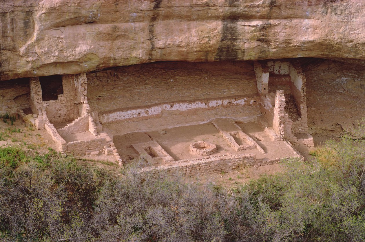 Pozůstatky indiánských obydlí Pueblo se vstupem do Kivy, postavený v 11.–14. století (detail 229606) od Unbekannt Unbekannt