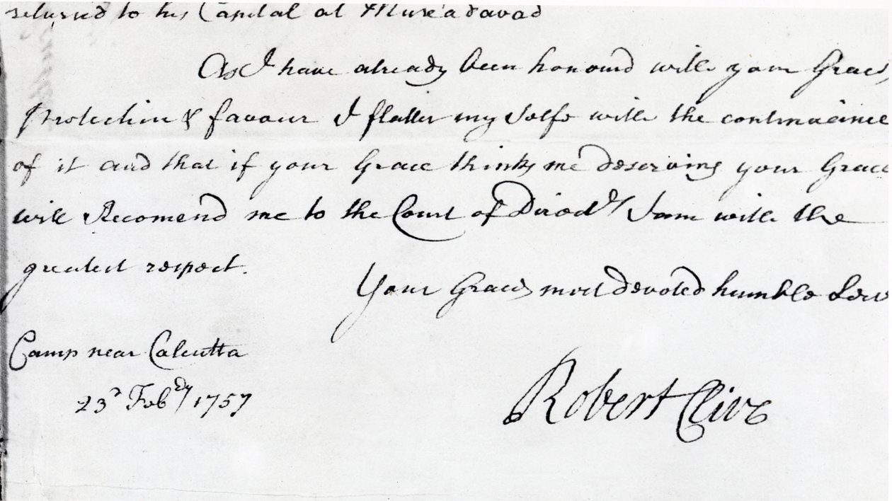 Podpis Roberta Cliva (1725-74) 1757 (tuš na papíře) od Unbekannt Unbekannt