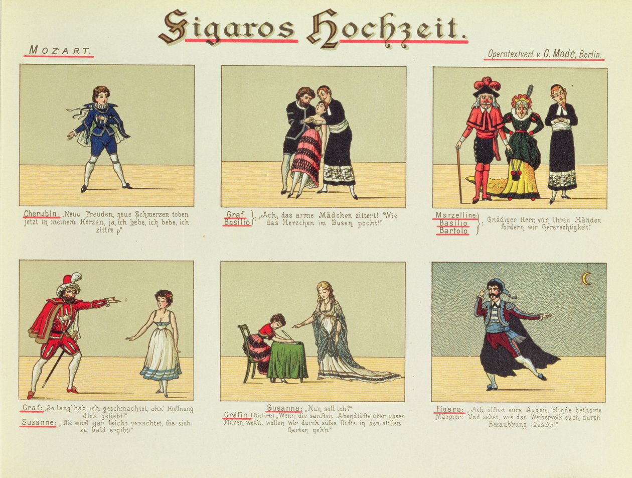 Šest scén z opery „Figarova svatba“ od Wolfganga Amadea Mozarta (1756-91) od Unbekannt Unbekannt