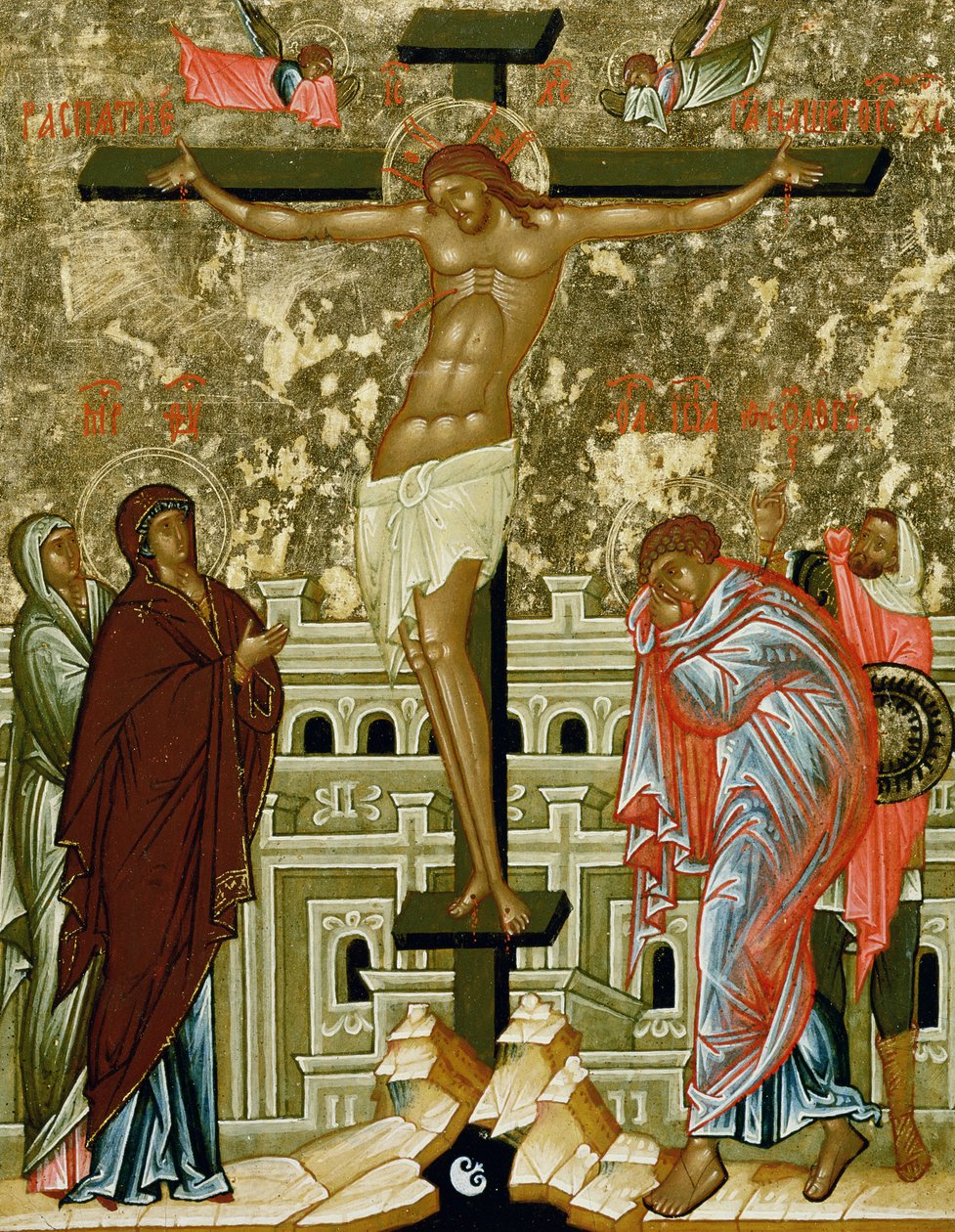 Ukřižování našeho Pána, ruská ikona z katedrály sv. Sofie, Novgorodská škola, 15. století (tempera na plátně) od Unbekannt Unbekannt