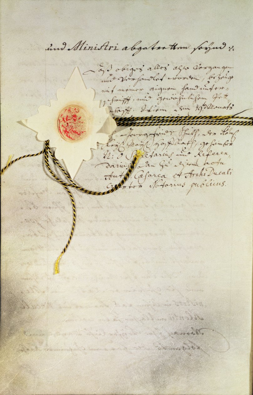 „Pragmatická sankce“ vydaná císařem Karlem VI. (1685-1740) v Německu, která vypořádala následnictví habsburských zemí na jeho dceři Marii Terezii (pozdější císařovně) (1717-80), 1713 od Unbekannt Unbekannt