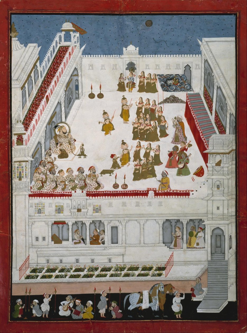 Neznámý Ind - Maharana Jagat Singh II a šlechtici sledují taneční dramata Raslila od Unbekannt Unbekannt