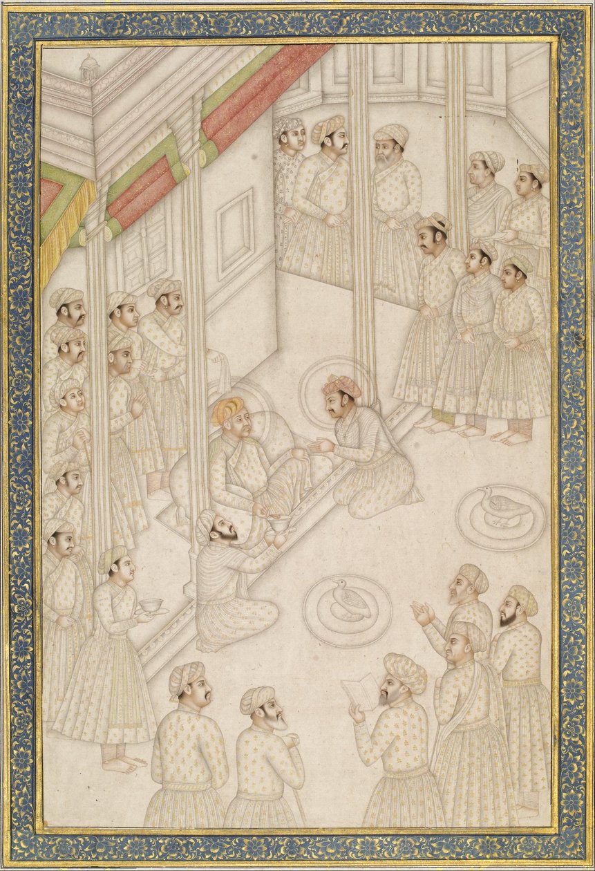 Neznámý Ind - Mughal Emperor Akbar Holding Court během jeho konečné nemoci od Unbekannt Unbekannt