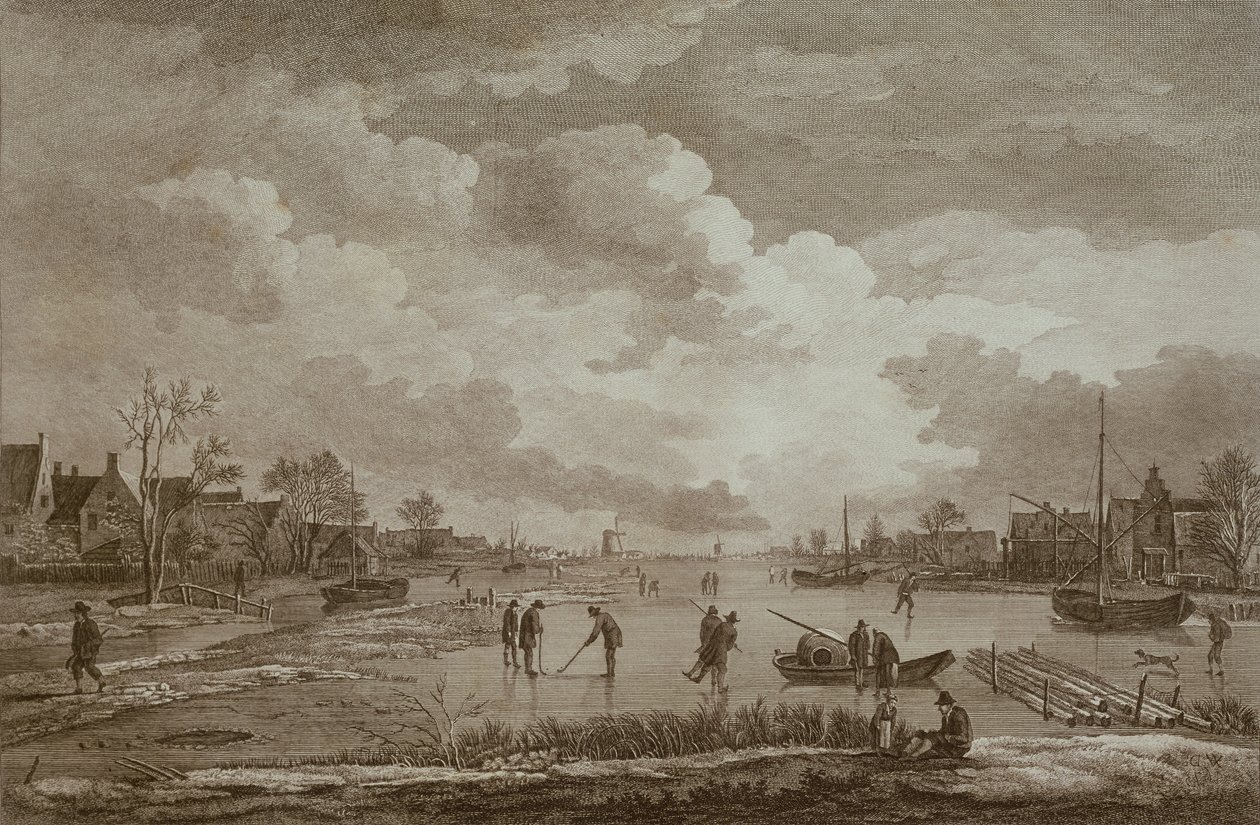 Zima, Golf na ledu, mědirytina od Van Drevera, kolem roku 1753 od Unbekannt Unbekannt