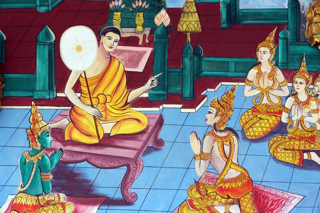 20151029, Vientiane, Laos: buddhistický chrám Wat Inpeng. Obraz zobrazující životní příběh Buddhy Šákjamuniho od Unbekannt