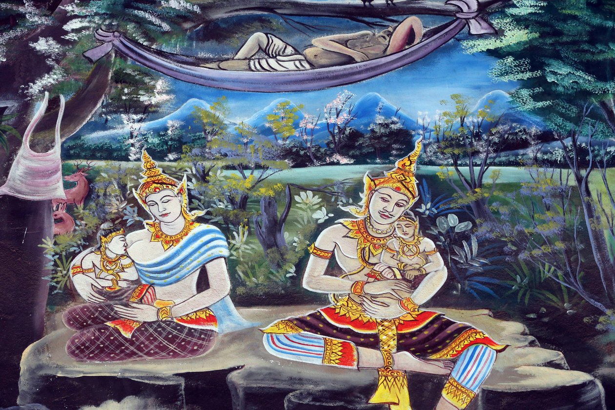 20151029, Vientiane, Laos: buddhistický chrám Wat Inpeng. Obraz zobrazující životní příběh Buddhy Šákjamuniho od Unbekannt