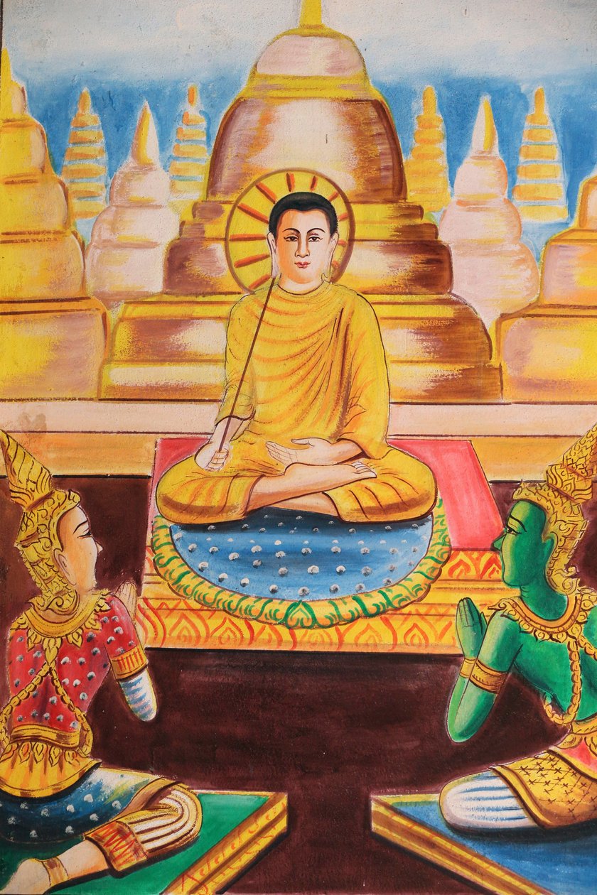 20151102, Vang Vieng, Laos: Obraz zobrazující životní příběh Buddhy Šákjamuniho. Buddha se věnoval vyučování a přitahoval stovky následovníků od Unbekannt