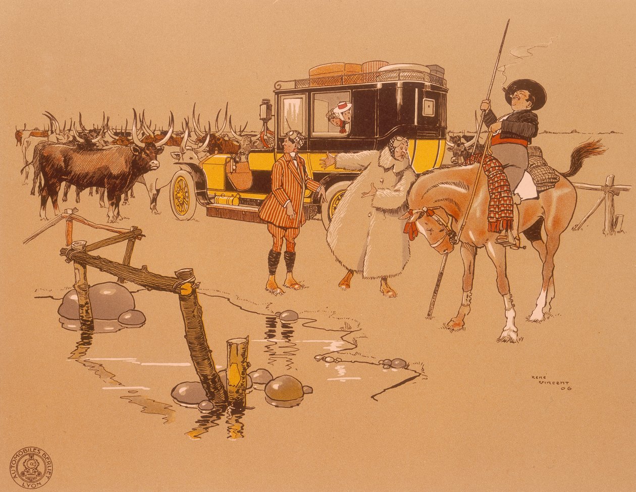 Auto Berliet uvízlo uprostřed dobytka, 1906 od Unbekannt