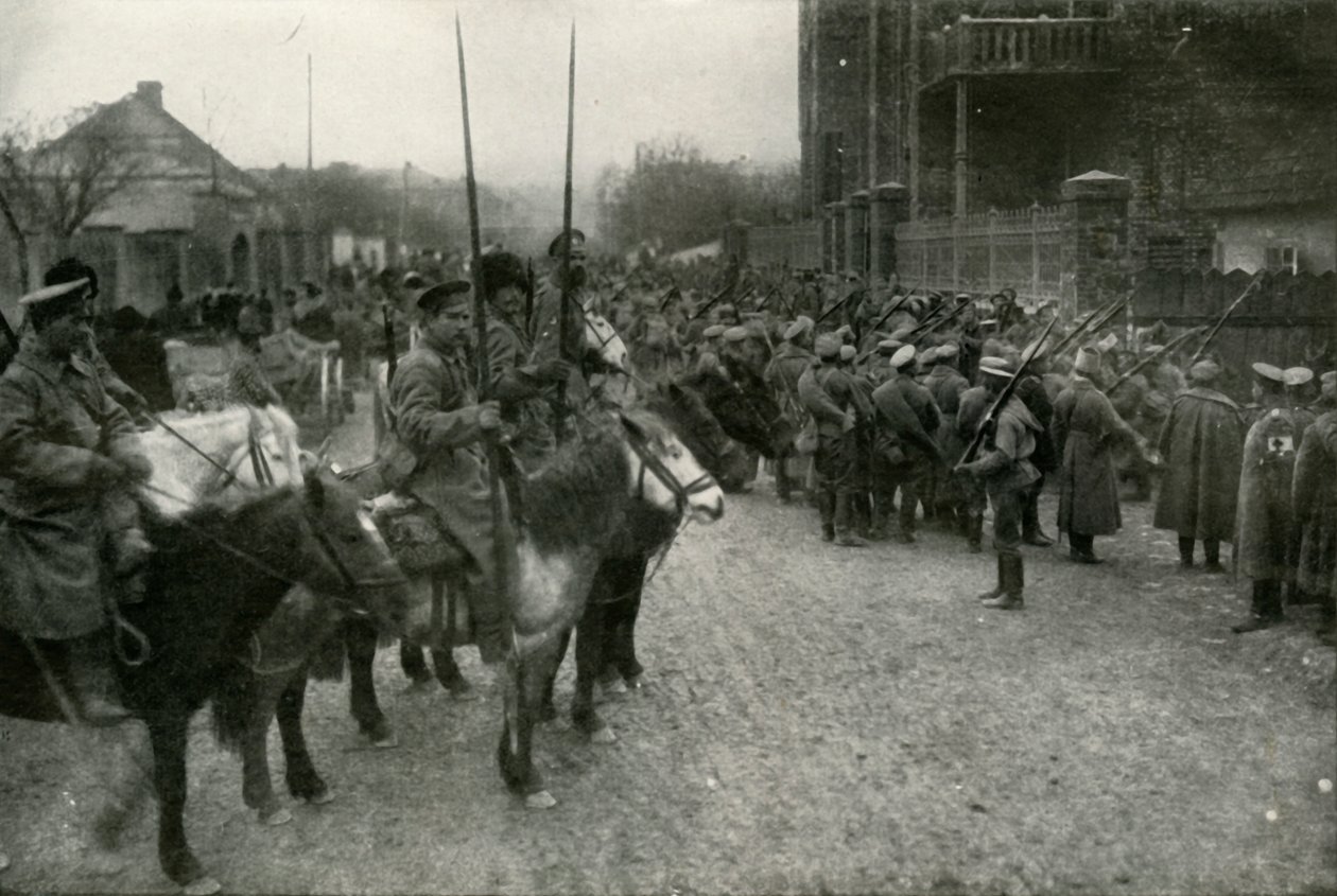 Kozácká hlídka a ruská pěchota, 1919. od Unbekannt