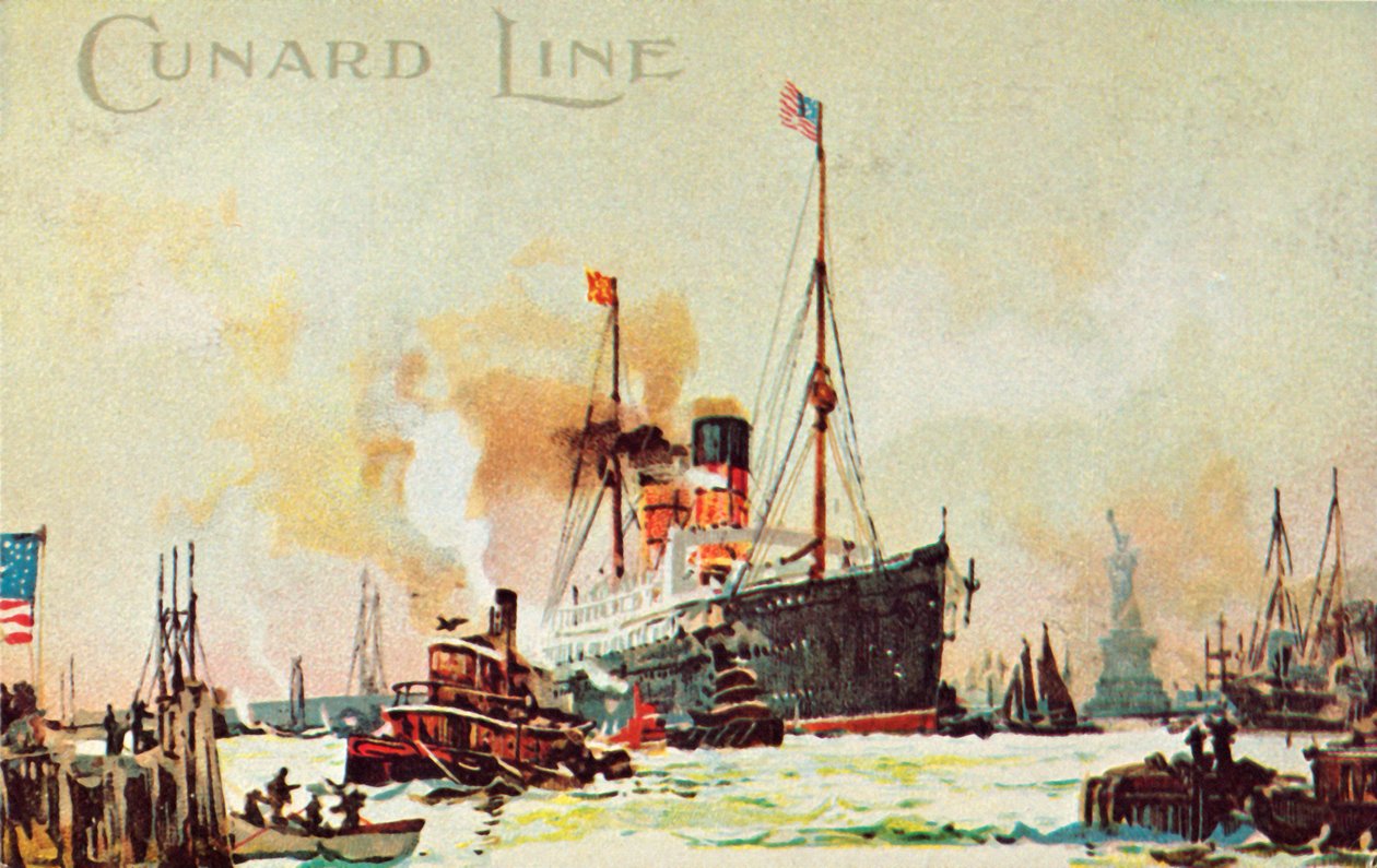 Cunardova zaoceánská loď vplouvá do řeky North River, New York City, USA, c1900. od Unbekannt