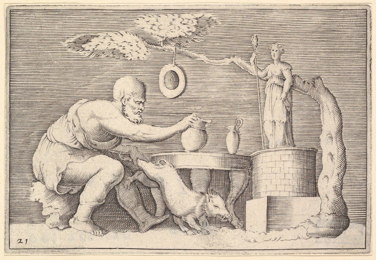 Faun nebo Satyr připravující prase na oběť, publikoval ca. 1599-1622. od Unbekannt