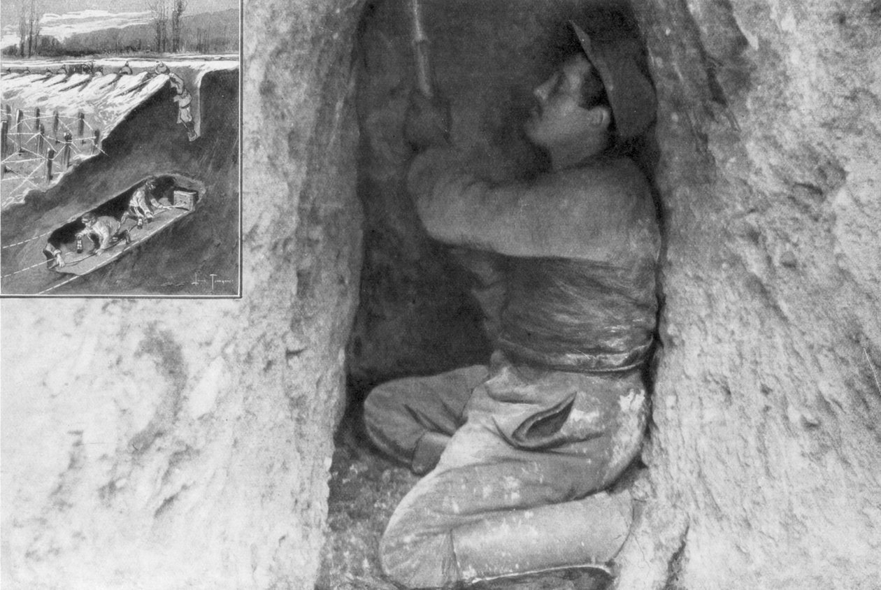Francouzský sapér hloubící tunel, aby umístil minu pod nepřátelské linie, Francie, 1915 od Unbekannt