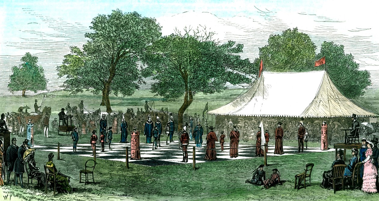 Hra v šachy s živými figurkami, 1882 od Unbekannt