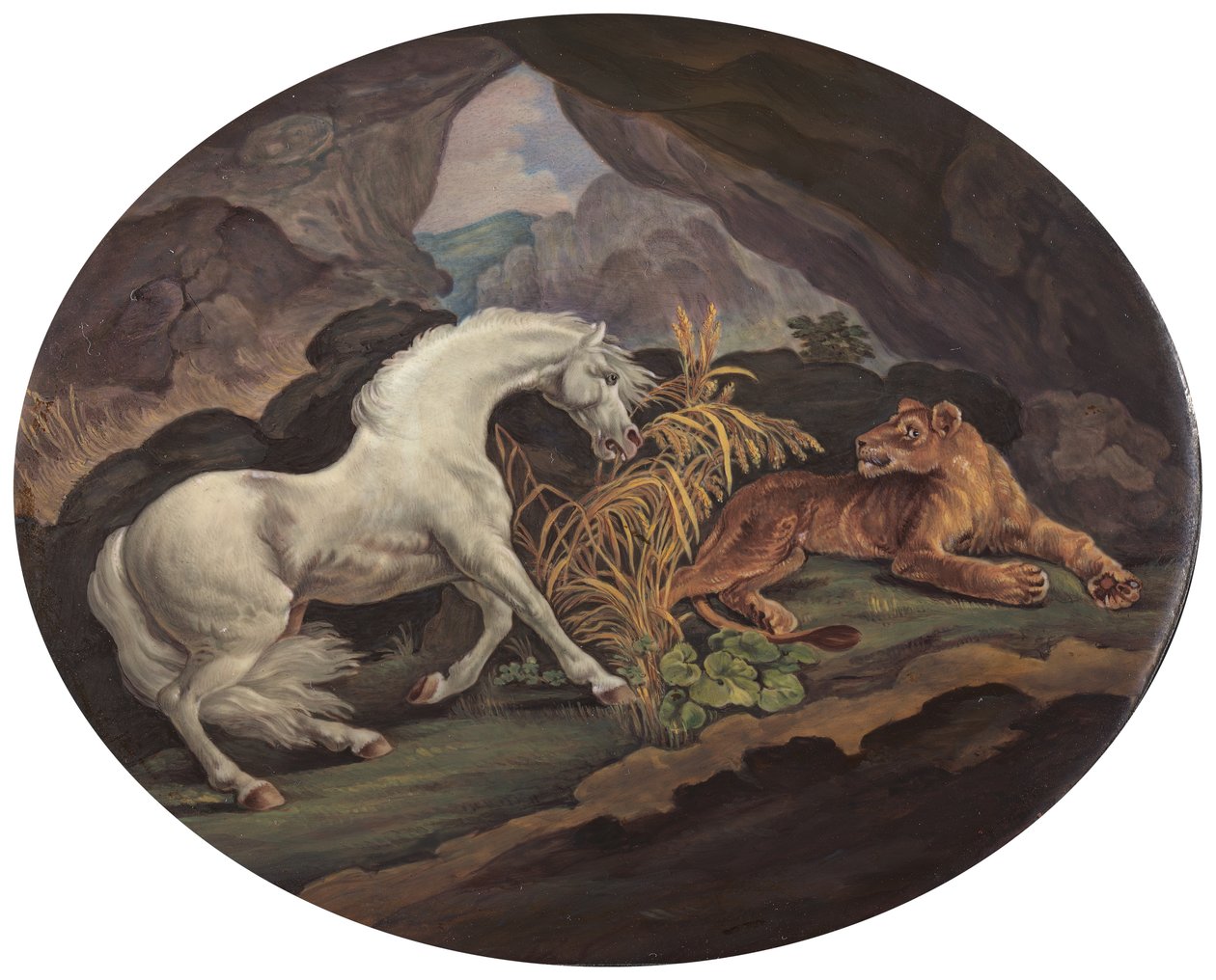 Kůň vystrašený lvicí, ca. 1800. od Unbekannt