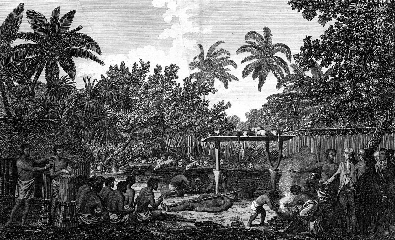 Lidská oběť v Morai, v Otaheite, za přítomnosti kapitána Cooka, c1773 od Unbekannt