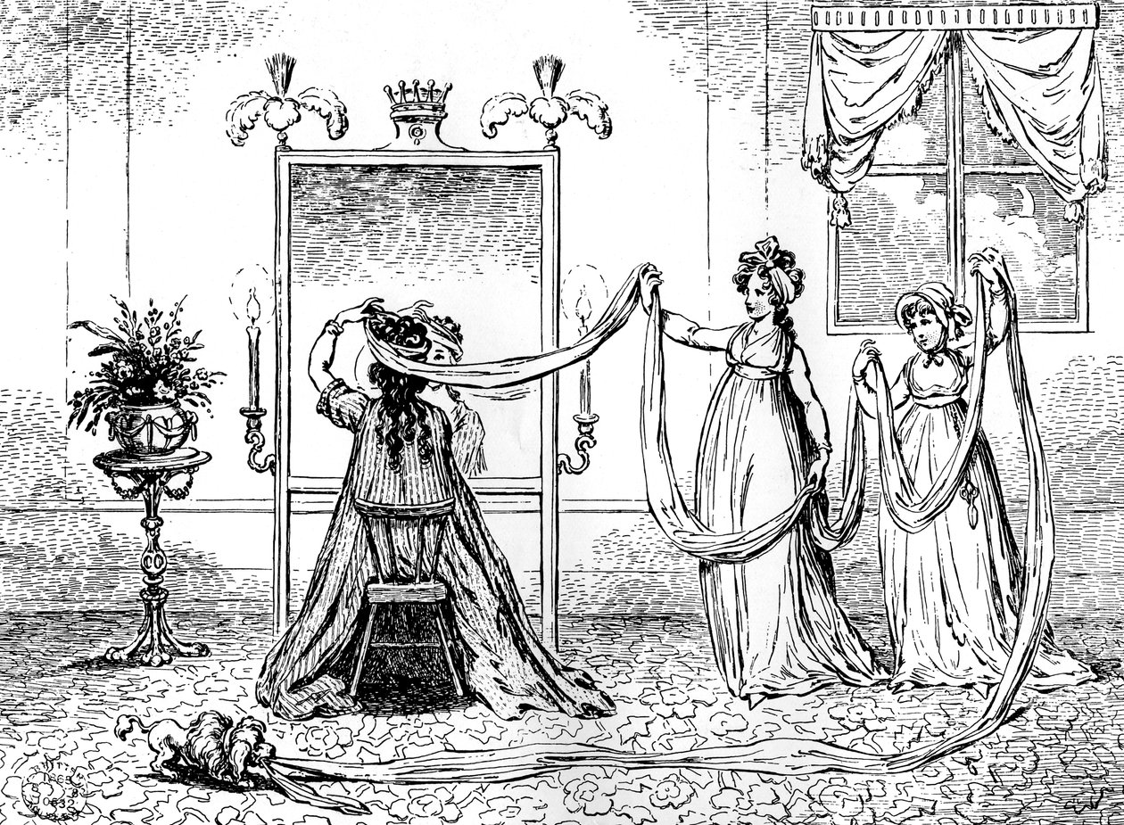 Dáma si nasazuje čepici, červen 1795 od Unbekannt