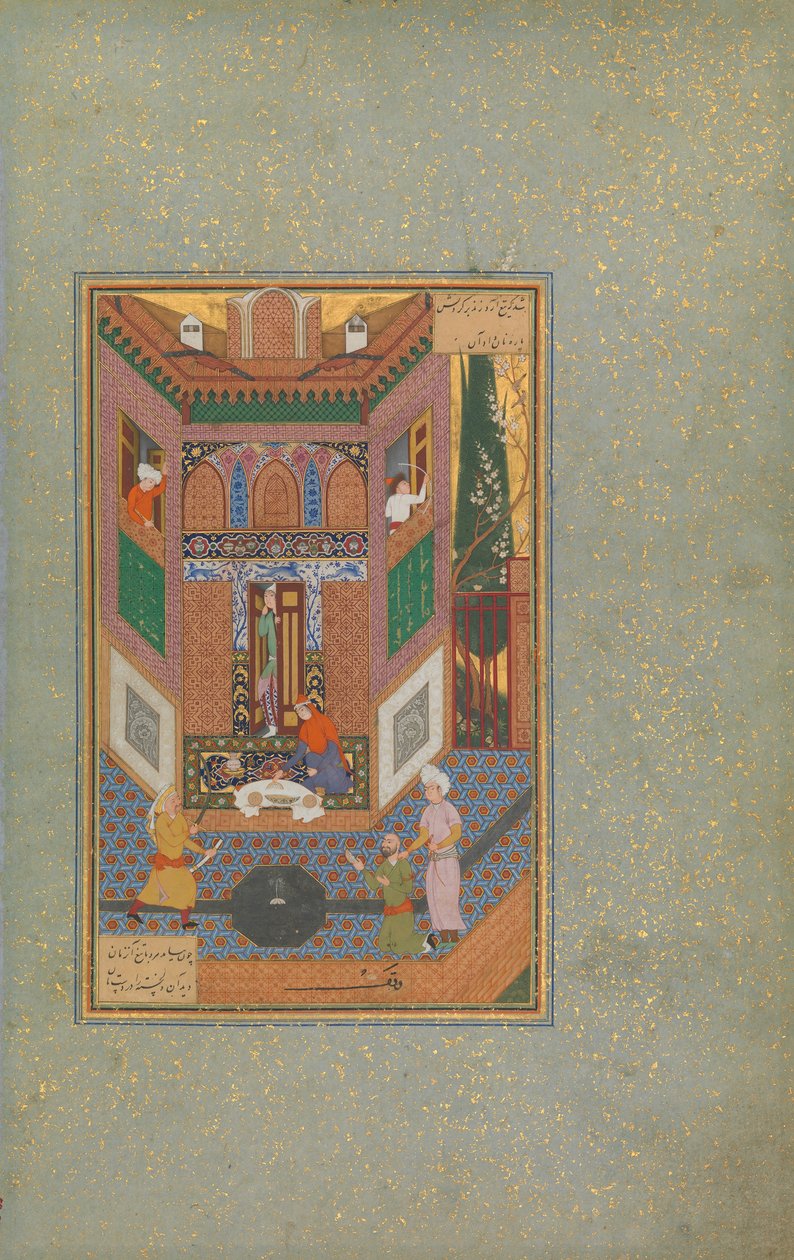 Ruffian Spares the Life of Poor Man, Folio 4v z Mantiq al-tair Language of the Birds, c16 od Unbekannt