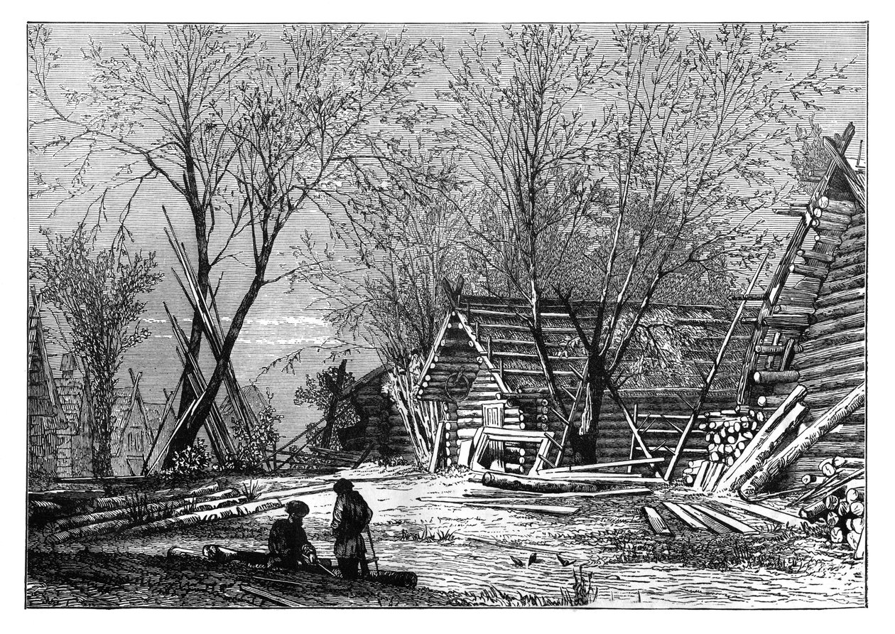 Ruská vesnice na břehu Volhy, c1890 od Unbekannt