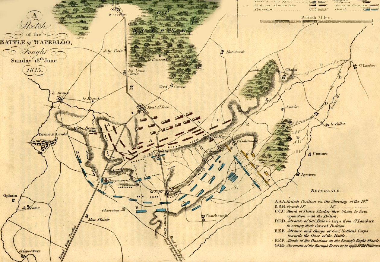 Náčrt bitvy u Waterloo, 18. června 1815, 1816. od Unbekannt