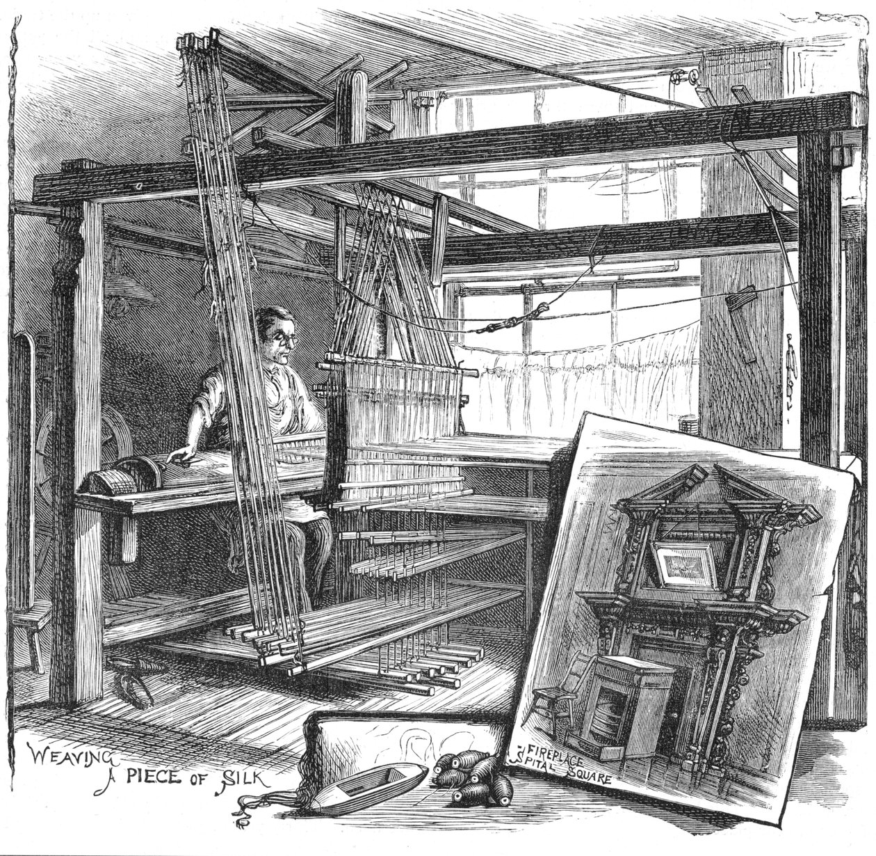 Spitalfieldský tkadlec hedvábí u jeho ručního tkalcovského stavu, 1884 od Unbekannt