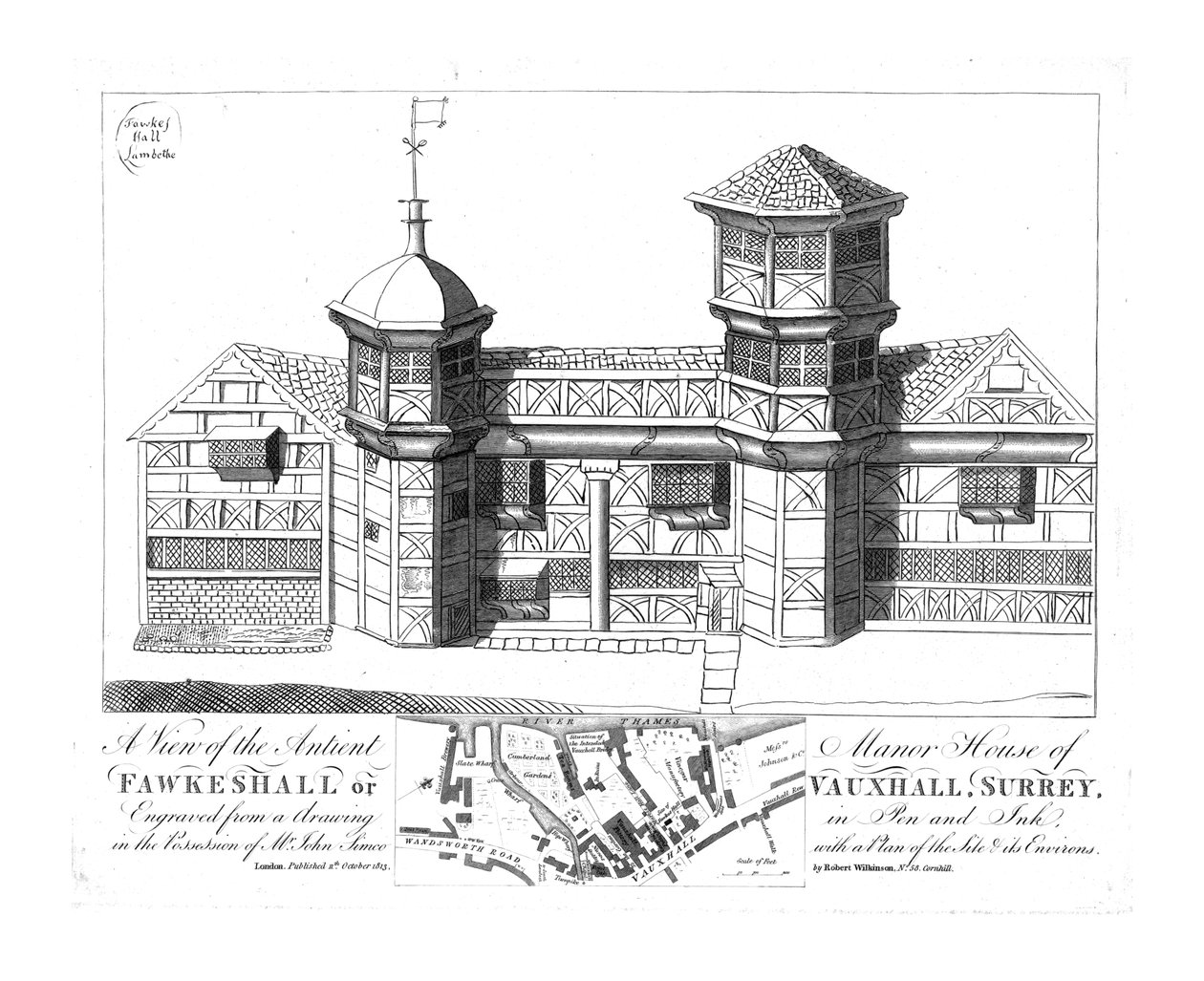 Pohled na Antiant Manor House of Fawkeshall nebo Vauxhall, Surrey, 1813. od Unbekannt